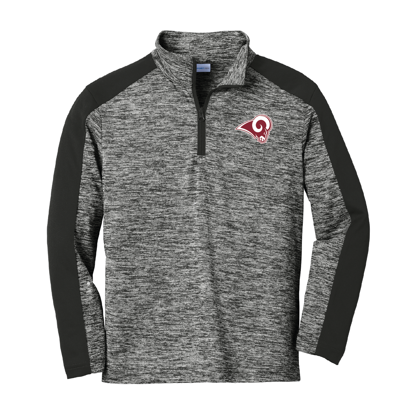 Owasso Rams - Digital Transfer Ram - 1/4 Zip Lightweight Colorblock Pullover (Heather Black/Black)