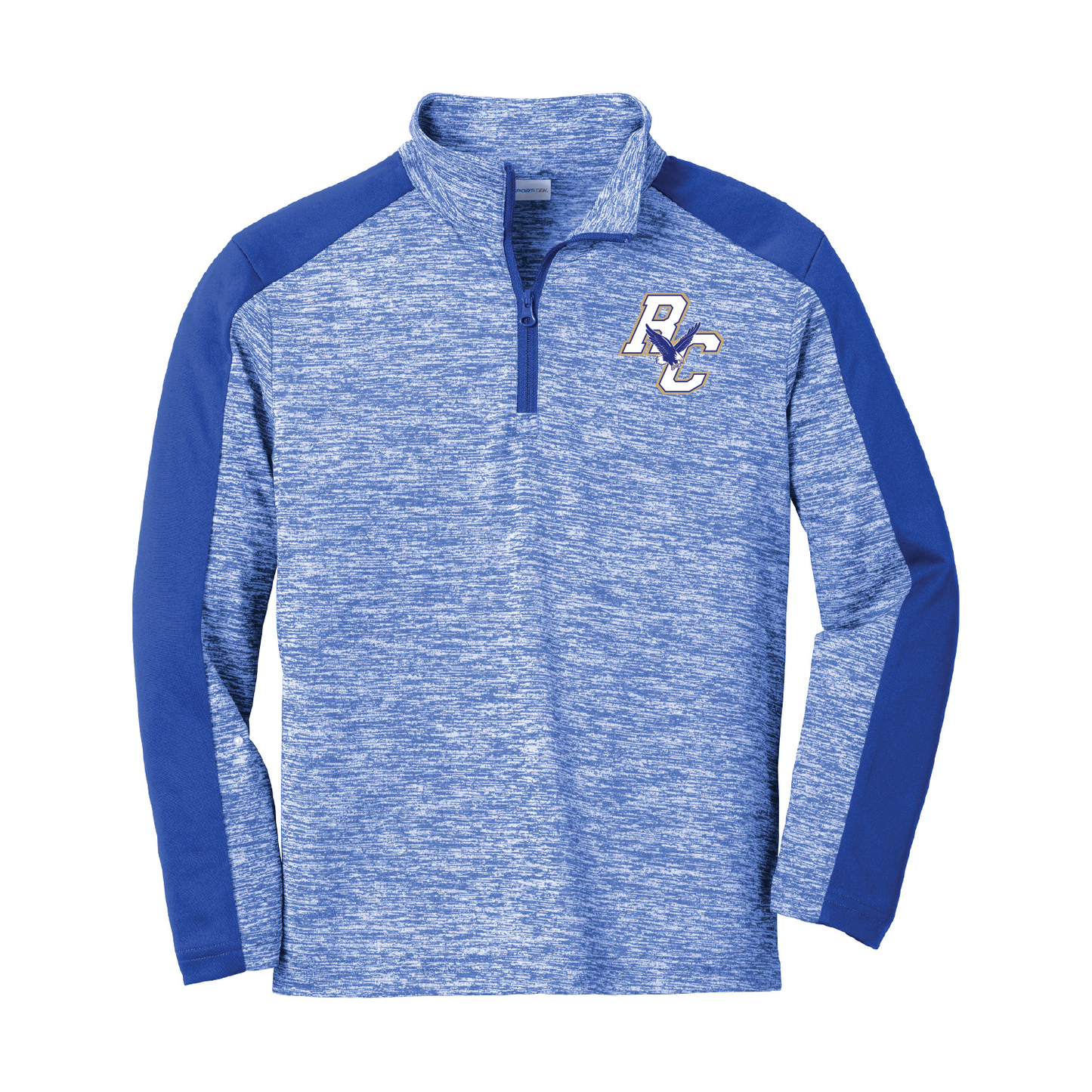 Rejoice Eagles - Digital Transfer Rejoice Christian Eagles Logo - 1/4 Zip Lightweight Colorblock Pullover (Heather Blue/Royal)