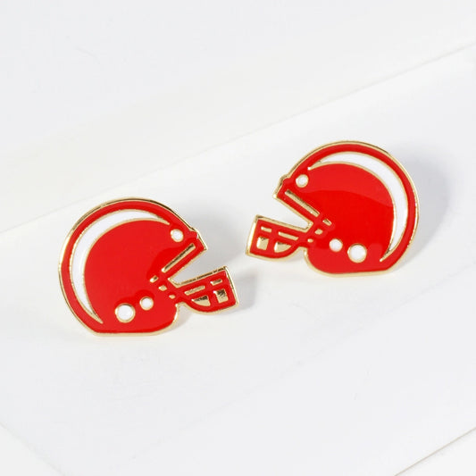 Enamel Football Helmet Stud Earrings- Red White
