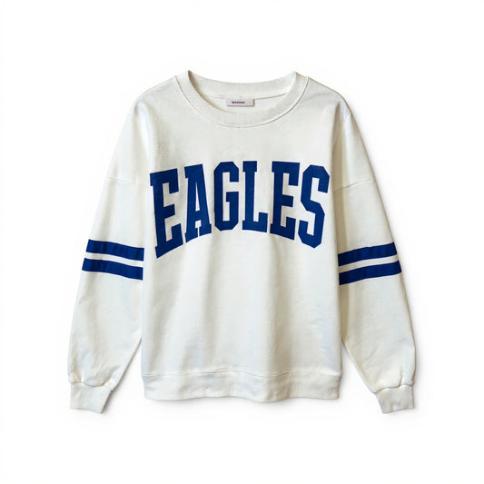 Rejoice Eagles - Screenprint Eagles Varsity Block - Varsity Stripe Sweatshirt