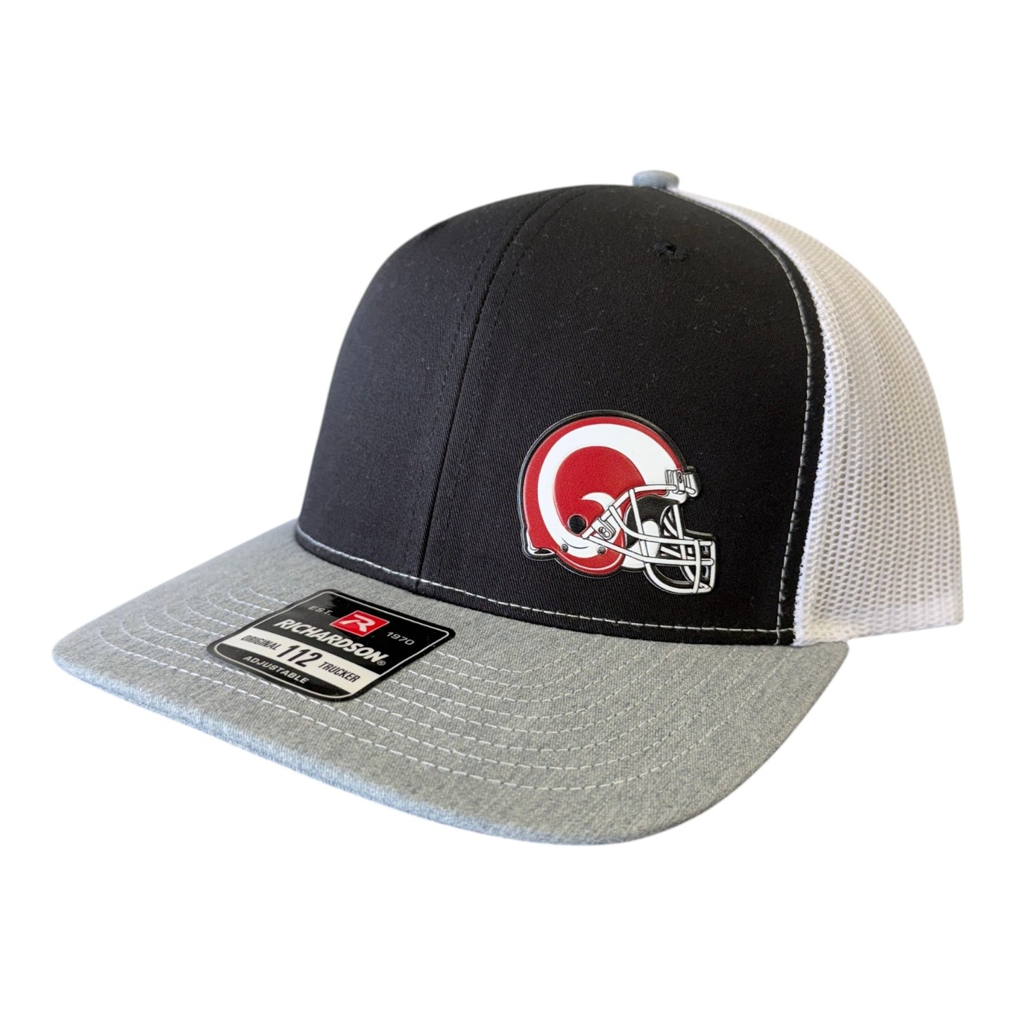 Owasso Rams - Heat Press Rams Helmet - Richardson 112 Hat (Black/White/Heather)