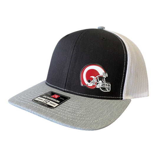 Owasso Rams - Heat Press Rams Helmet - Richardson 112 Hat (Black/White/Heather)