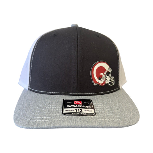 Owasso Rams - Heat Press Rams Helmet - Richardson 112 Hat (Black/White/Heather)