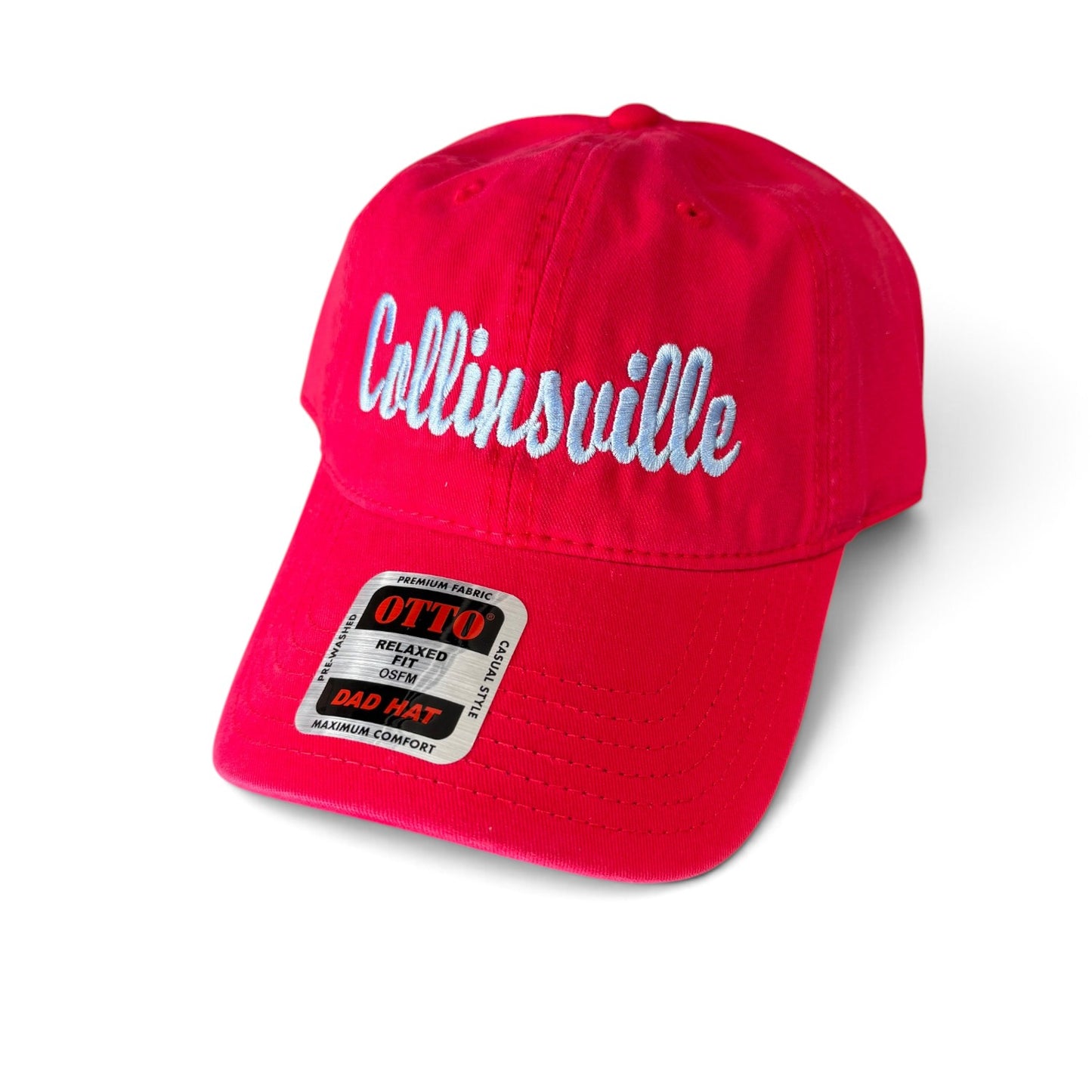 Collinsville Cardinals - Embroidered Collinsville Script - YOUTH Otto Dad Cap Adjustable Hat (Red)