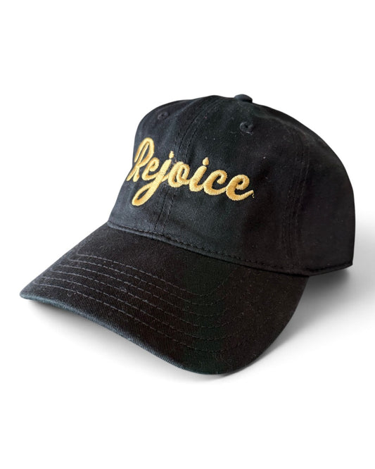 Rejoice Eagle - Embroidered Rejoice Script - Otto Dad Cap Adjustable Hat (Black)