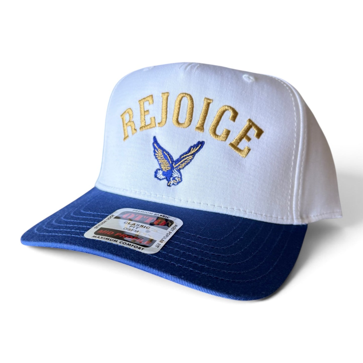 Rejoice Eagles - Embroidered  Eagles Arched Fly Eagle Logo- Otto Snapback Hat (Royal/White)