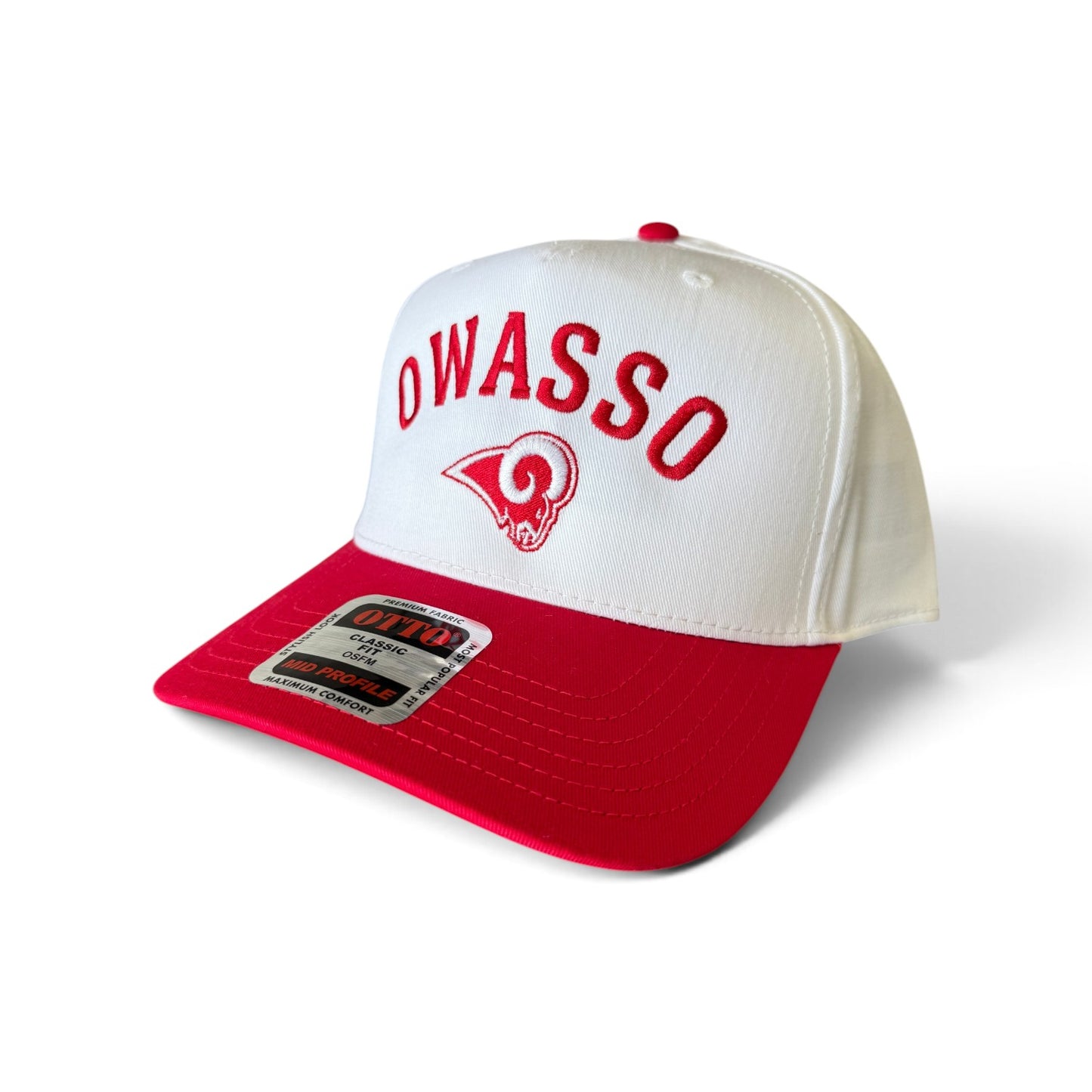Owasso Rams - Embroidered Owasso Arched Ram Logo - Otto Snapback Hat (Red/White)
