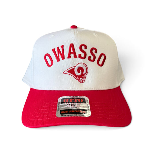 Owasso Rams - Embroidered Owasso Arched Ram Logo - Otto Snapback Hat (Red/White)