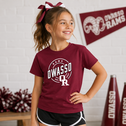 Owasso Rams – Screen Print Vintage OR Circle Tee – Youth
