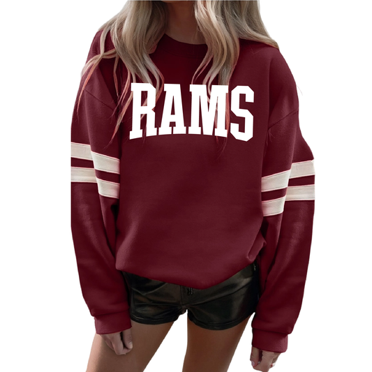 Owasso Rams - Screenprint Rams Varsity Block - Varsity Stripe Sweatshirt