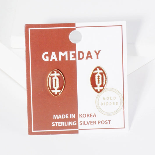 Enamel Football Stud Earrings - Burgundy White