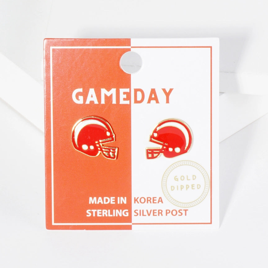 Enamel Football Helmet Stud Earrings- Red White