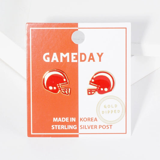 Enamel Football Helmet Stud Earrings- Red White
