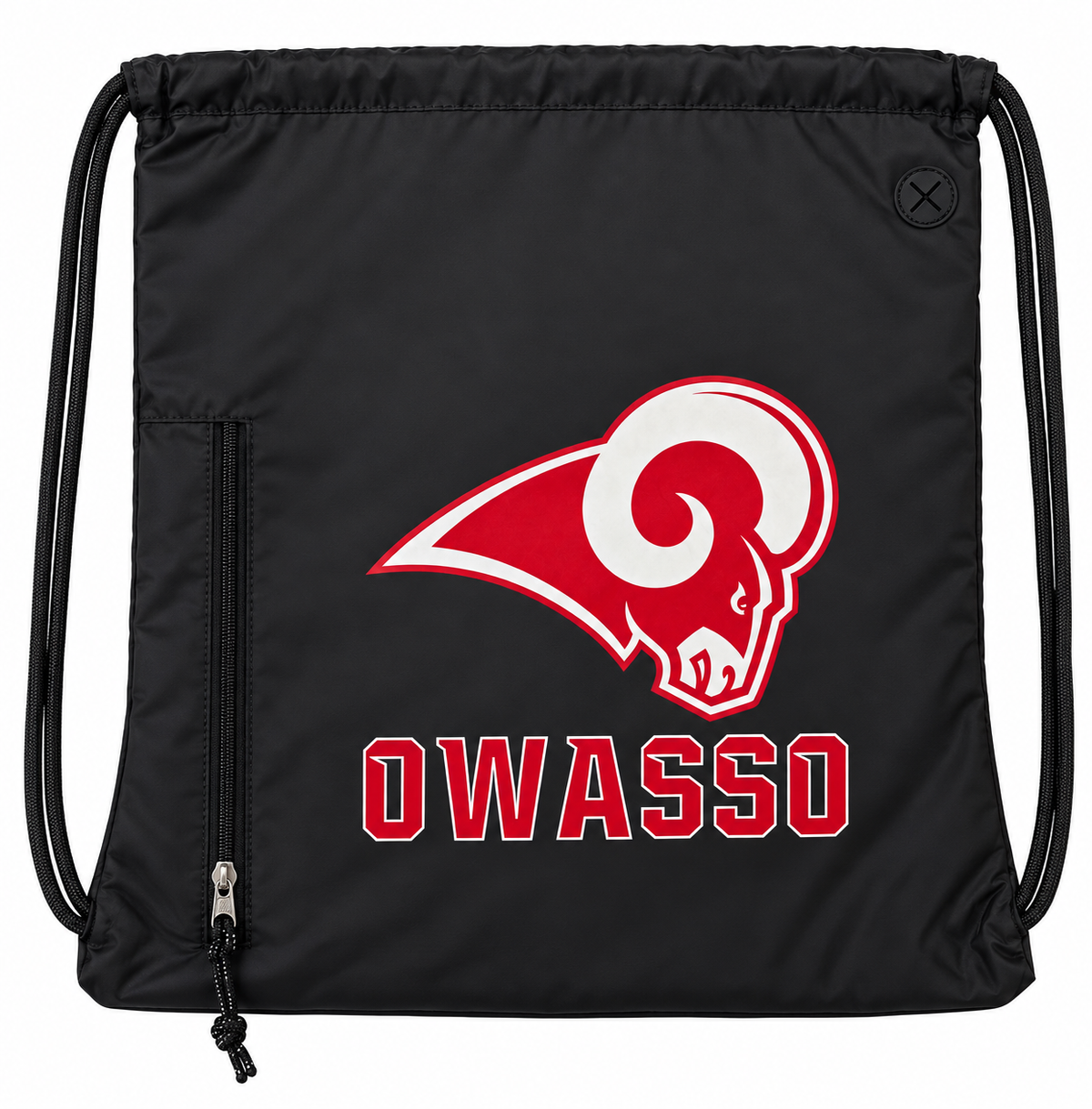 Owasso Rams - Digital Transfer Ram Logo - Cinch Bag (Black)