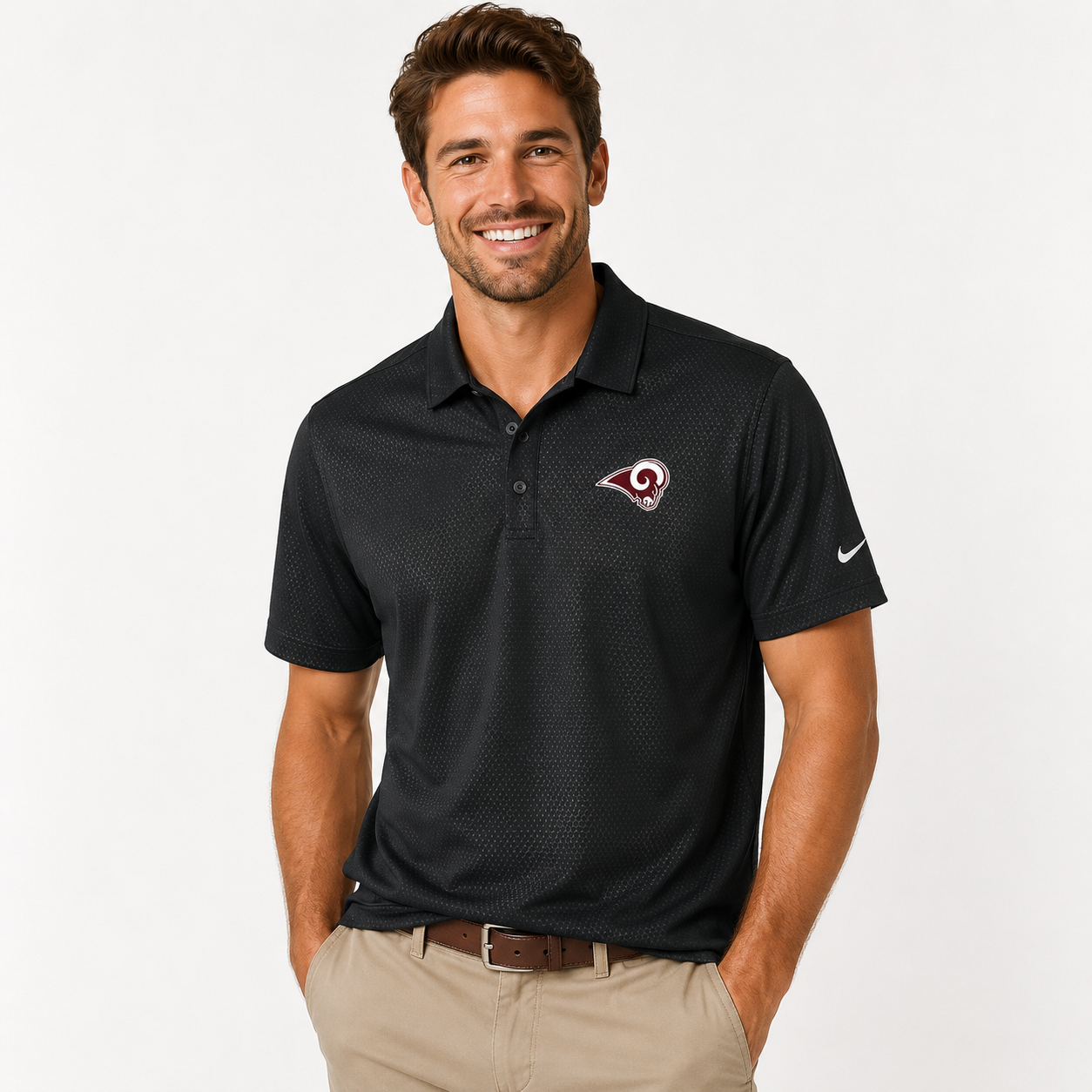 Owasso Rams - Embroidered Ram - Nike Mens Dri-FIT Tri-Blade Polo (Black)