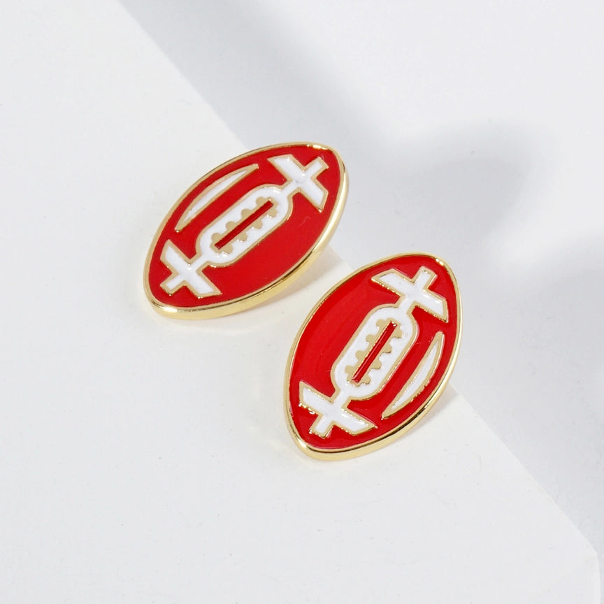 Enamel Football Stud Earrings- Red White