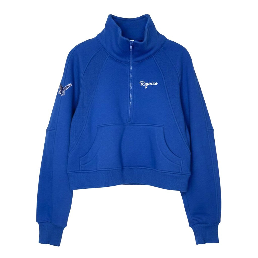Rejoice Eagles - Embroidered Rejoice Script Fly Eagle Logo -Dove Funnel Neck 1/2 Zip Sweatshirt