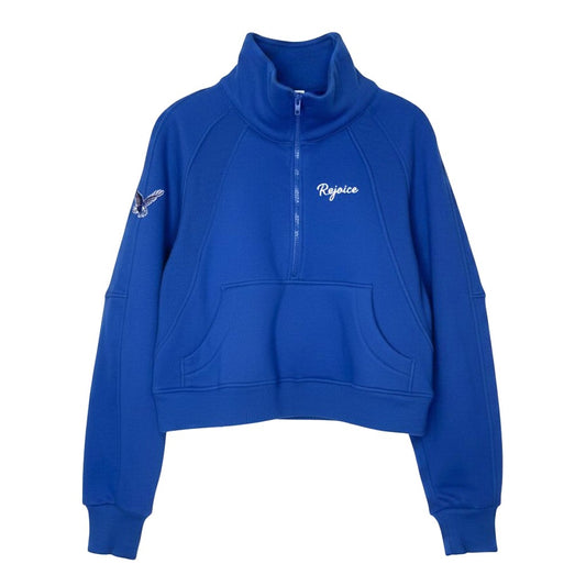 Rejoice Eagles - Embroidered Rejoice Script Fly Eagle Logo -Dove Funnel Neck 1/2 Zip Sweatshirt