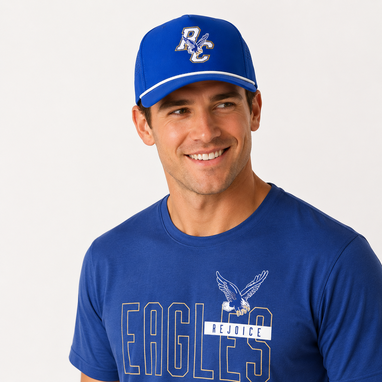 Rejoice Eagles - Embroidered Rejoice Christian Eagles Logo - Perforated Rope Snapback Hat (Royal/White)