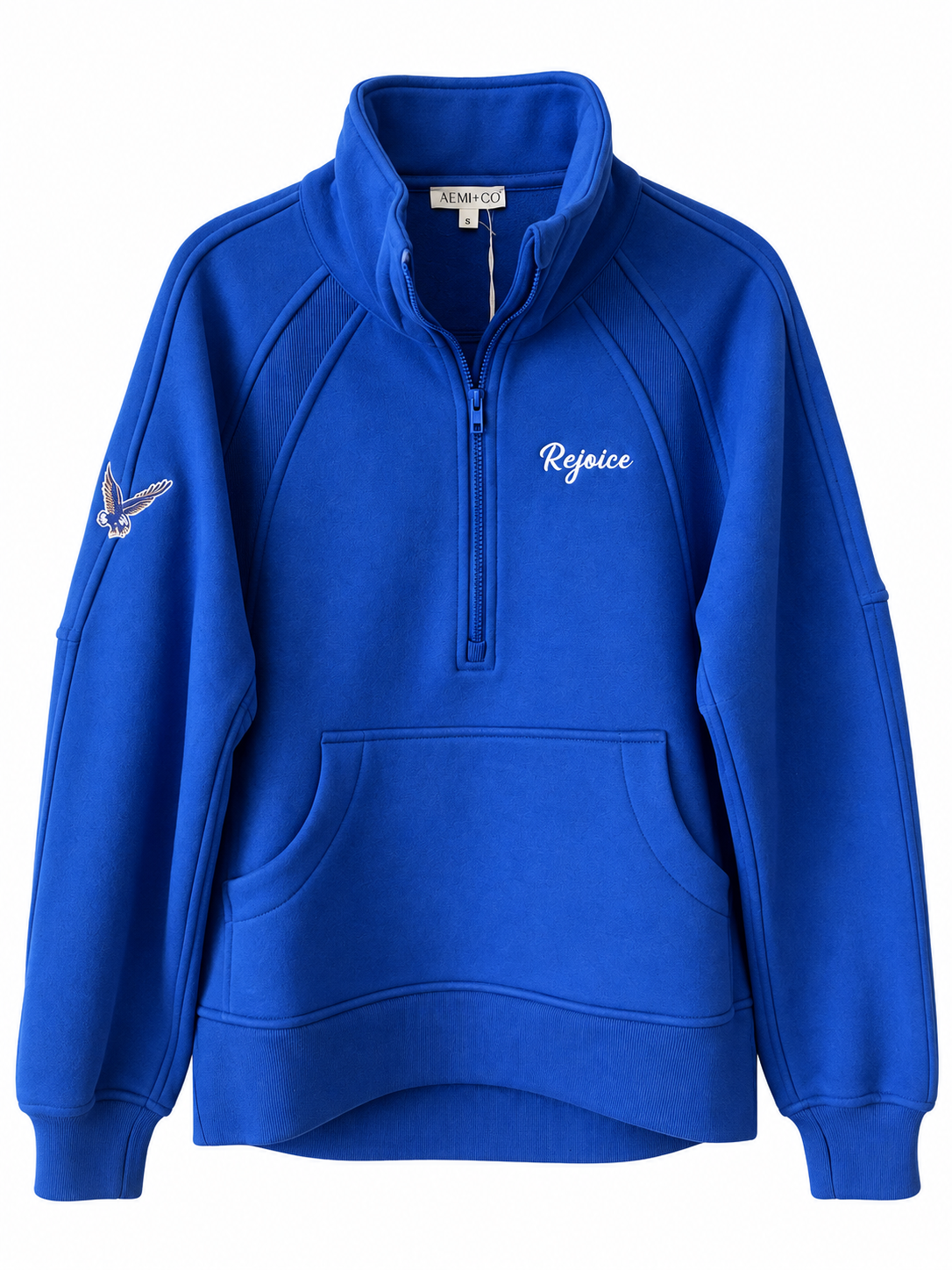 Rejoice Eagles - Embroidered Rejoice Script Fly Eagle Logo -Dove Funnel Neck 1/2 Zip Sweatshirt
