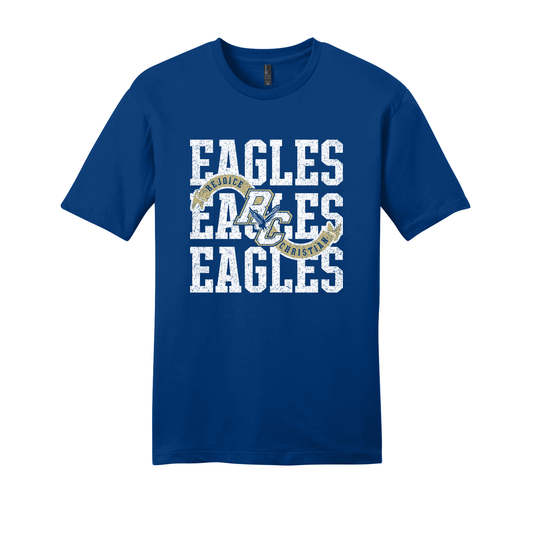 Rejoice Eagles - Screen Print  Eagles Rejoice Christian Distressed Banner  - Tee (Royal)