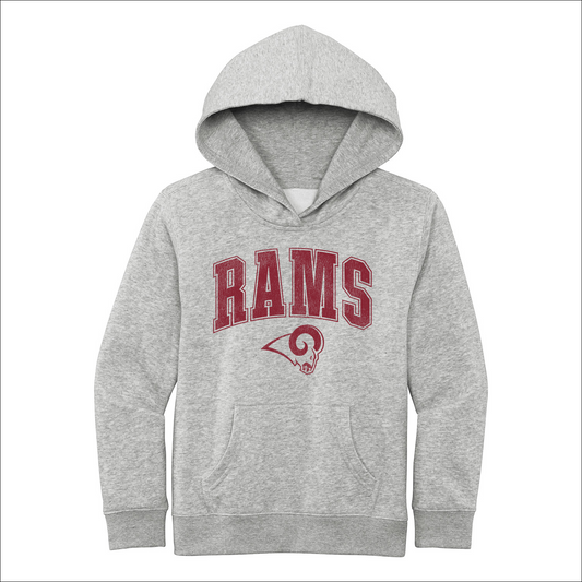 Owasso Rams - Screen Print Distressed Rams Collegiate Block - Youth Fleece Hoodie
