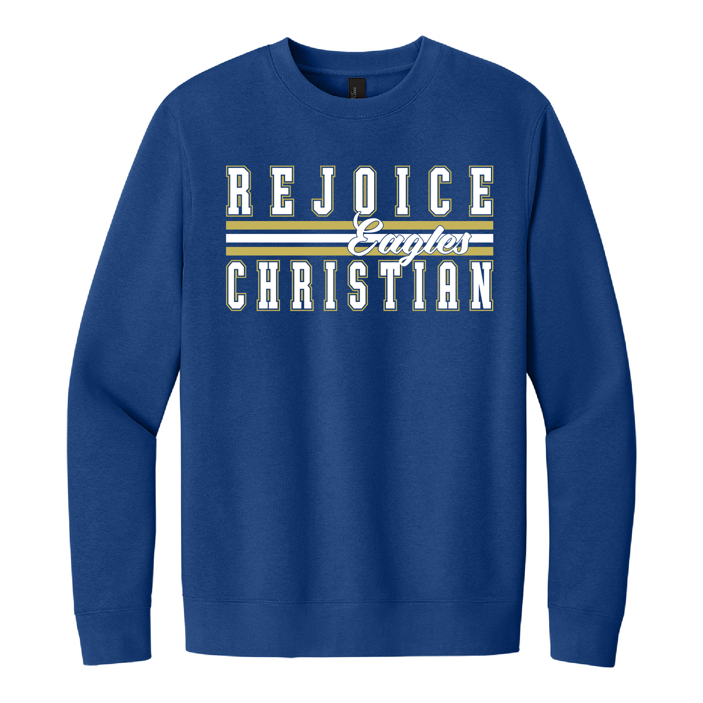 Rejoice Eagles - Screen Print Rejoice Christian Eagles Script Stripe - Crewneck Sweatshirt (Royal)