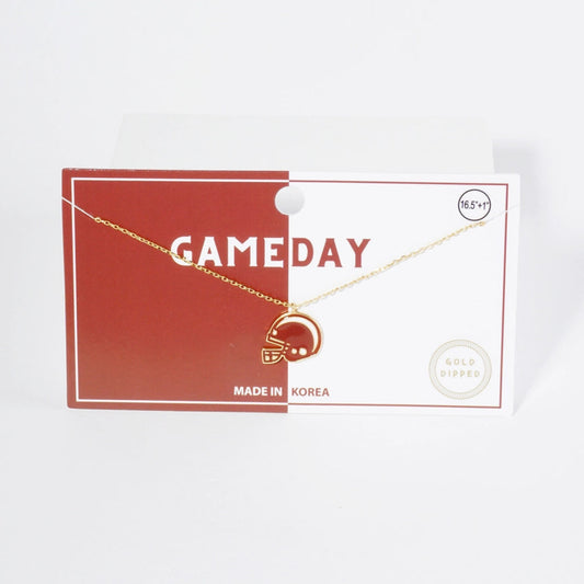 Necklace with football helmet pendant on a 'GAMEDAY' branded card