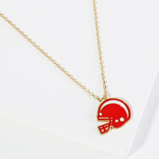 Necklace with a red football helmet pendant on a white background