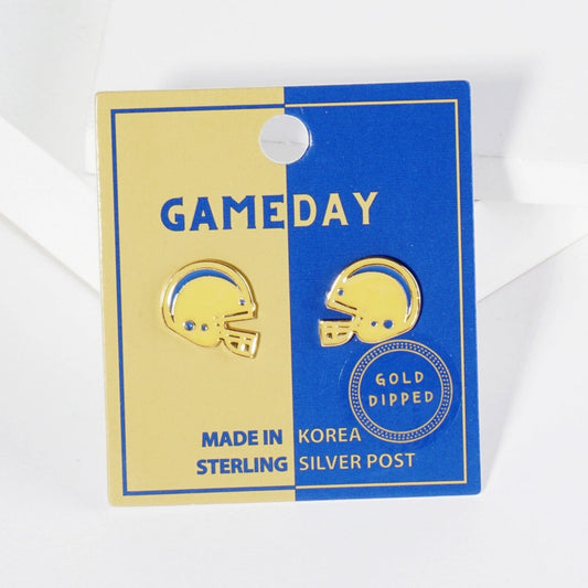 Gold helmet-shaped Studs on a 'GAMEDAY' branded card with blue and Gold colors.