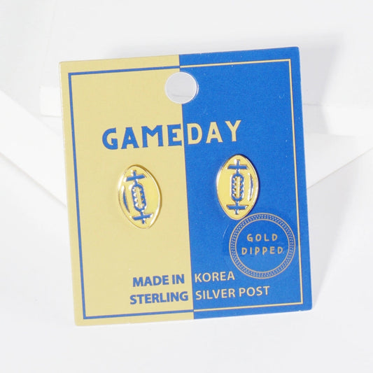 Gold and Blue Football Stud Earrings on a "Gameday" Card Sterling silver Posts