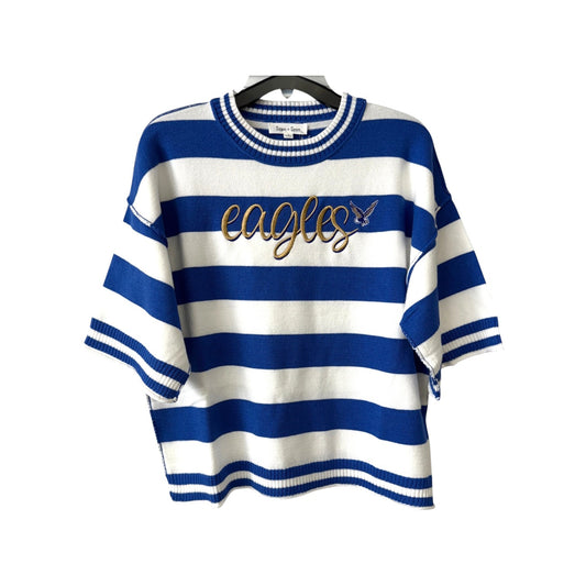 Rejoice Eagles - Embroidered Eagles Script Fly Eagle - Short Sleeve Stripe Sweater