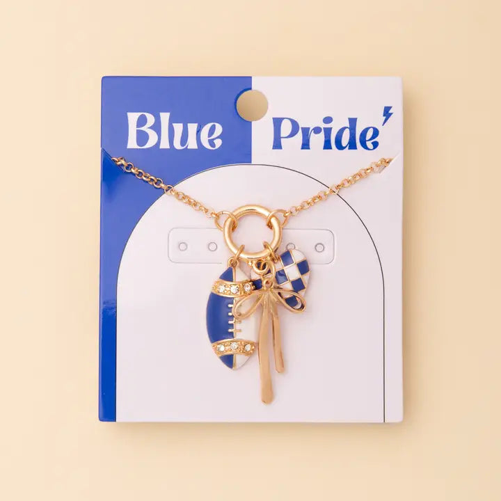 Football Multi-Charm Necklace - Blue/White