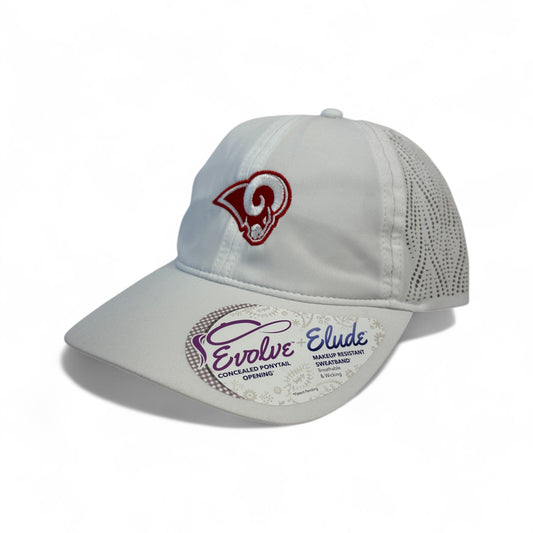 Owasso Rams - Embroidered Ram - Ladies Performance Snapback Hat (White)