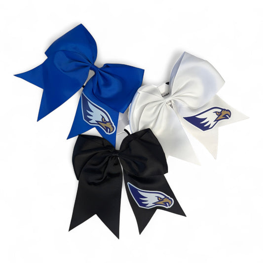 Rejoice Eagles - Digital Transfer Athletic Eagle - Large Ribbon Bow on Ponytail Holder