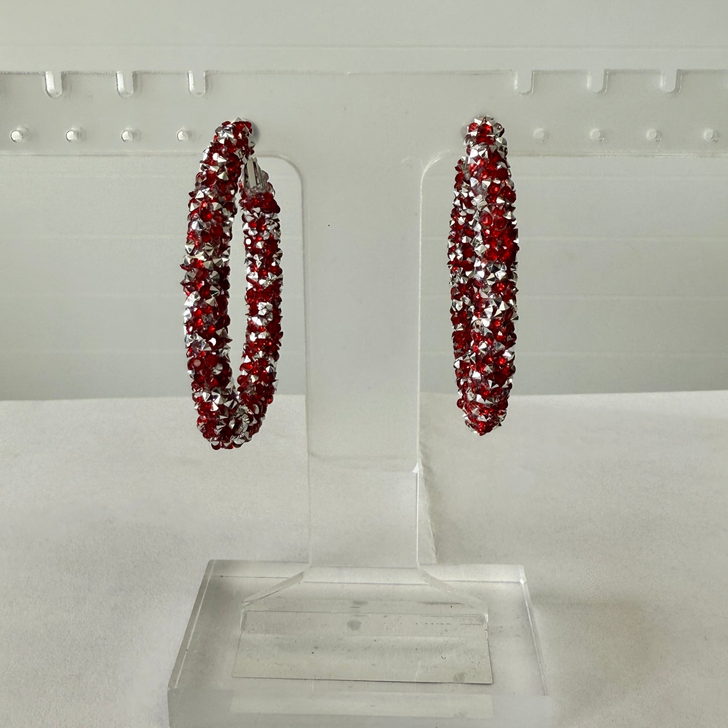 Cardinal Silver Sparkle Game Day Earring Hoops