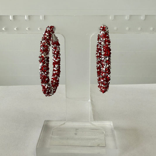 Cardinal Silver Sparkle Game Day Earring Hoops