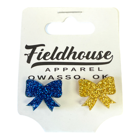 Sparkle Combo Bow Stud Earrings - Royal & Gold