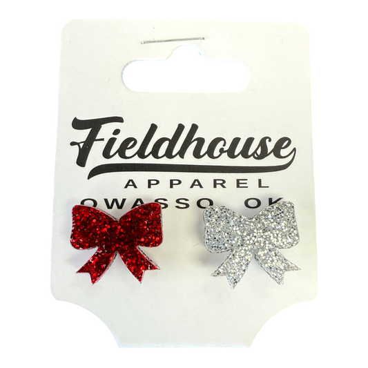 Sparkle Combo Bow Stud Earrings- Red & Silver