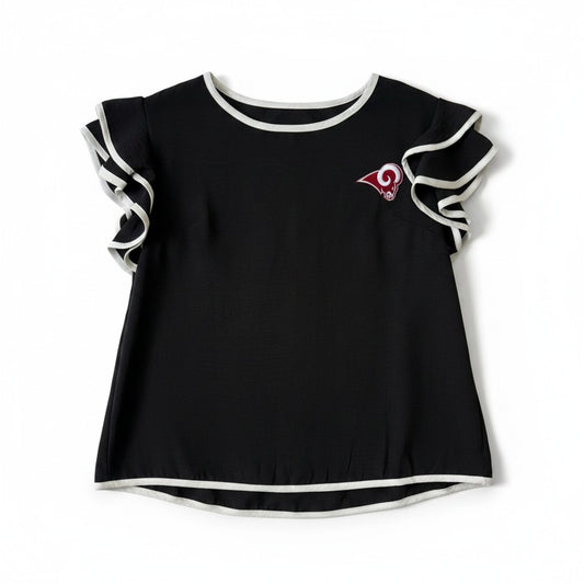 Owasso Rams - Embroidered Ram - Ruffle Sleeve Blouse