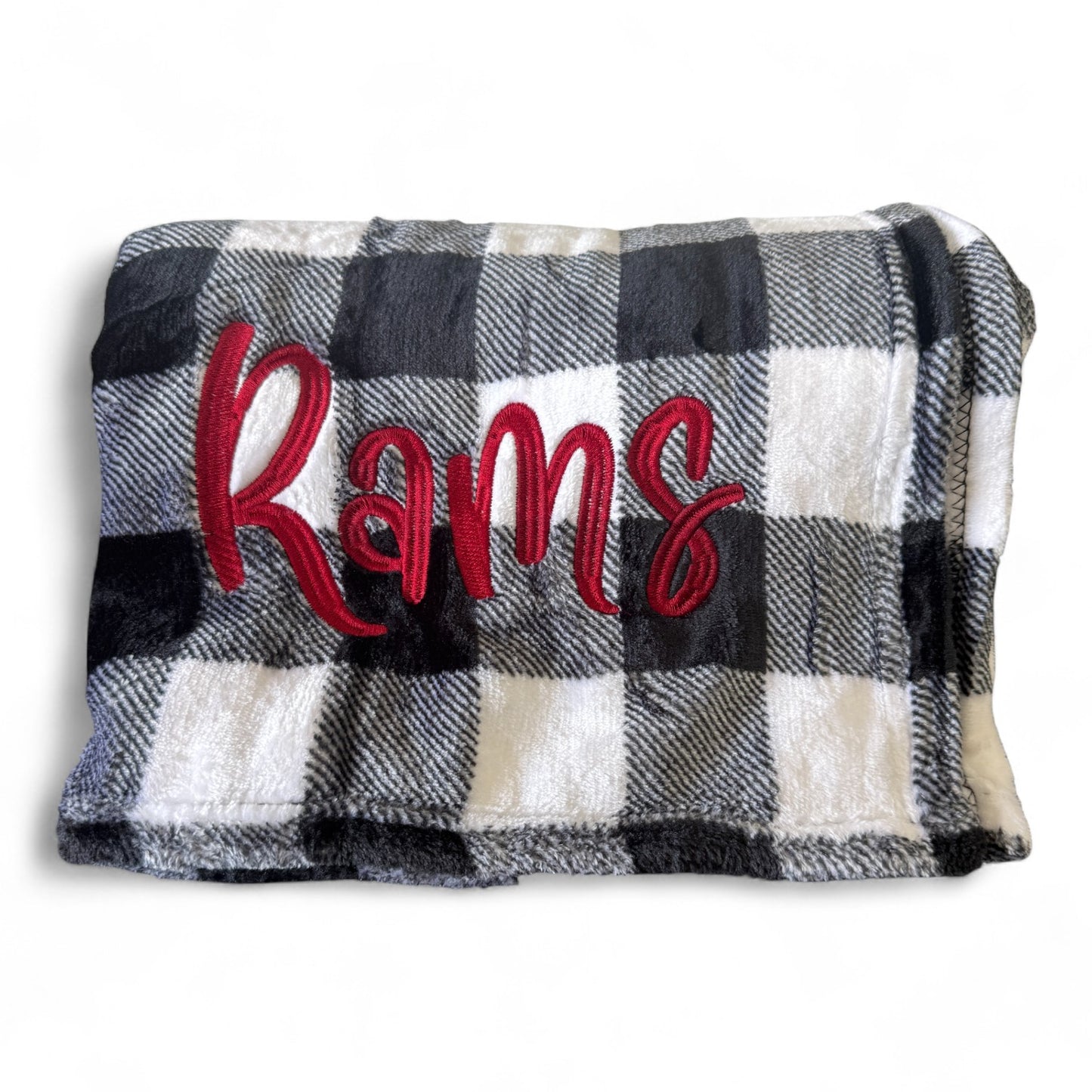 Owasso Rams - Embroidered Rams Scripty Font - Plaid Fleece Blanket