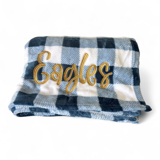 Rejoice Eagles - Embroidered Eagles Scripty Font - Plaid Fleece Blanket