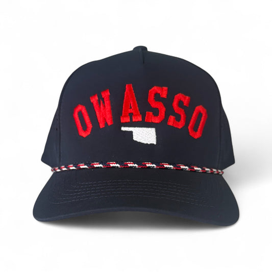 Owasso Oklahoma - Embroidered Arch and State Design - Perforated Rope Snapback Hat