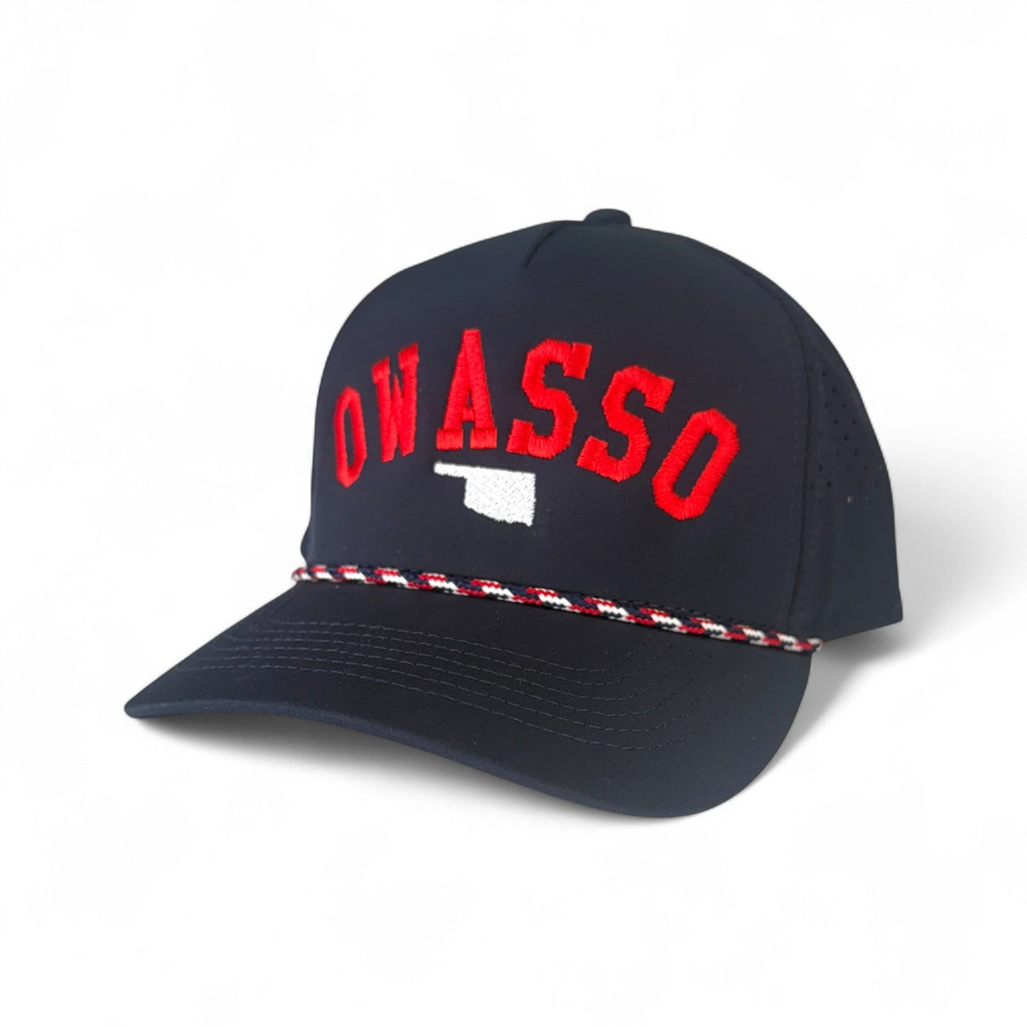 Owasso Oklahoma - Embroidered Arch and State Design - Perforated Rope Snapback Hat