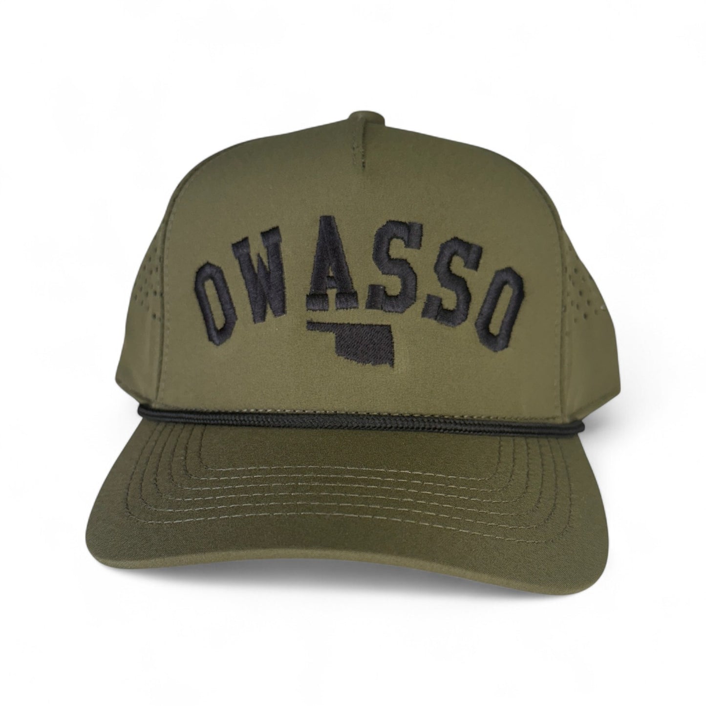 Owasso Oklahoma - Embroidered Arch and State Design - Perforated Rope Snapback Hat