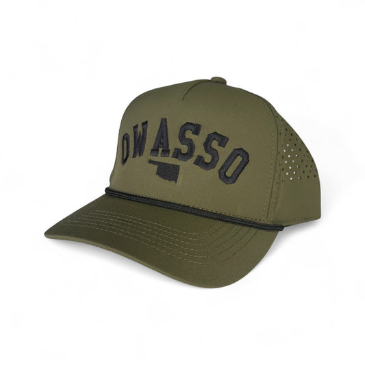 Owasso Oklahoma - Embroidered Arch and State Design - Perforated Rope Snapback Hat
