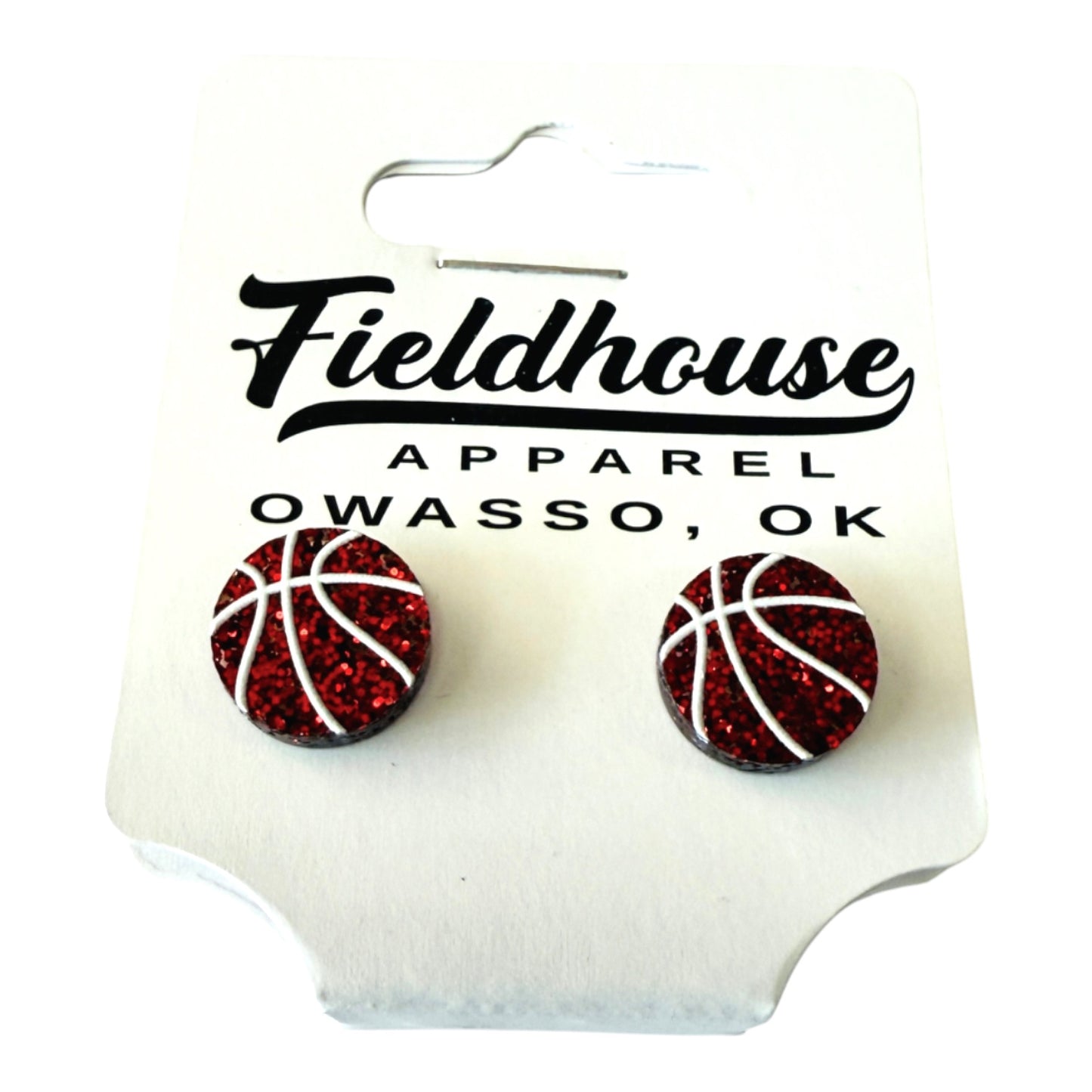 Basketball Glitter Stud Earrings - Red