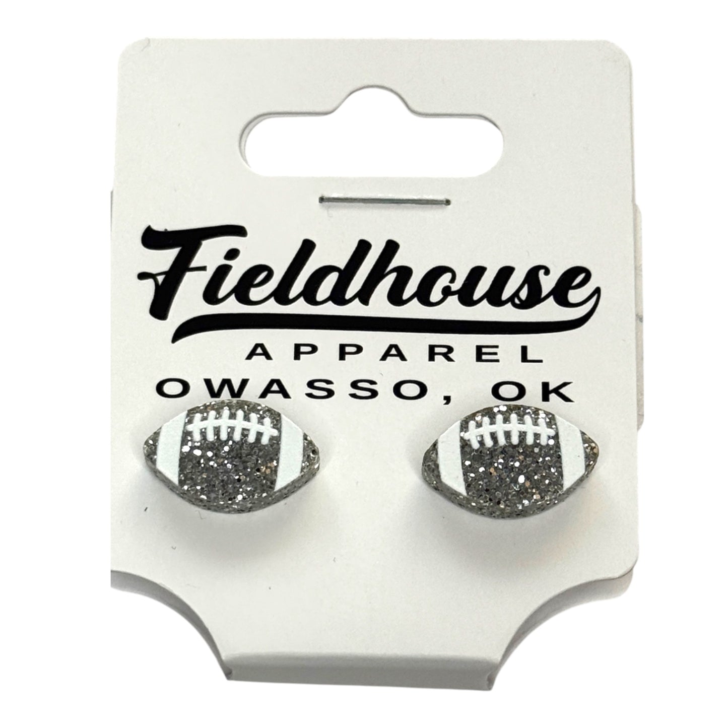 Football Glitter Stud Earrings - Silver