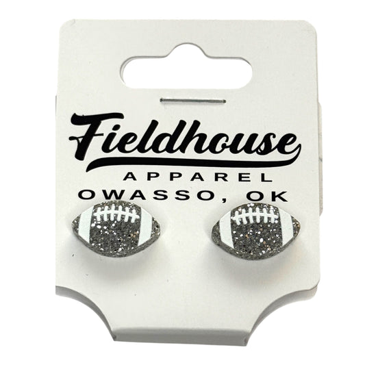 Football Glitter Stud Earrings - Silver