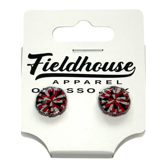 Pompom Stud Earrings - CARD/SLV/BLK